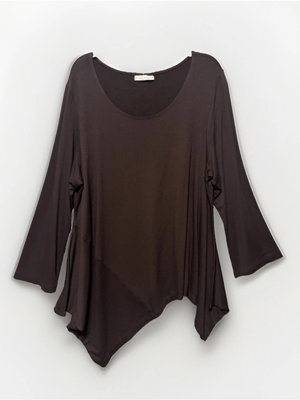 Bryn Walker Nada Tunic Top Womens L Brown Rayon Spandex Asymmetrical Hem Scoop
